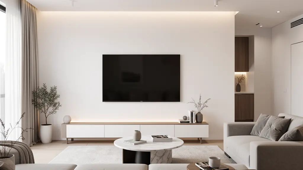 Professional TV installation with hidden wires in a beautiful living room